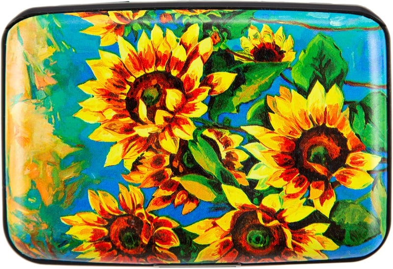 Kaabao Credit Card Holder, Metal Card Wallet RFID Blocking Mini Slim Aluminum Business Hard Card Case for Women Men (Sunflowers) - Image 1